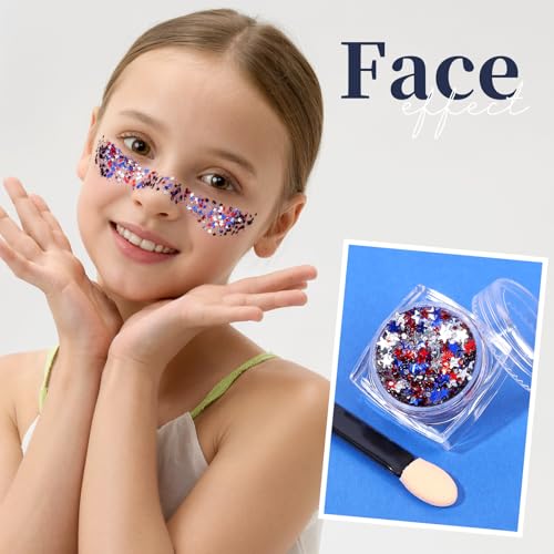 Teenitor Red White and Blue Body Glitter Gel Set for 4th of July