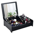 CHARMAID Countertop Vanity with Flip Top Mirror, 24inch Tabletop Laptop Desk with 2 Compartments Organizer, Modern Bedroom Makeup Dressing Vanity Mirror Cosmetic Storage Box Desktop (Black)