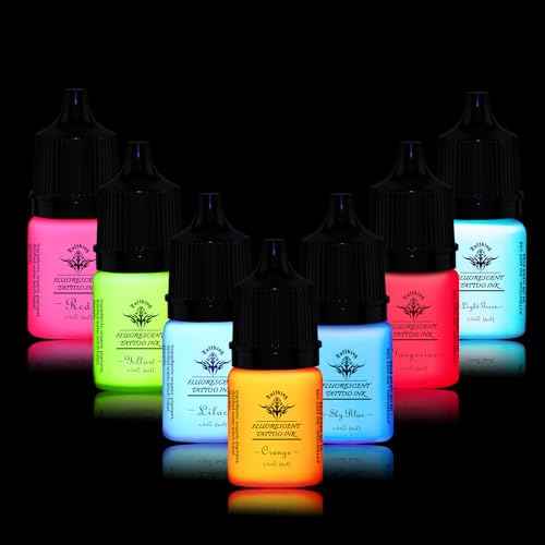 Tuffking Tattoo Ink Color Set - Fluorescent Tattoo Ink Pigment Kit 7 Colors Glow in The Blacklight for Professional Tattoo Artist Halloween Supplies (1/6 fl oz(5ml), 7color)