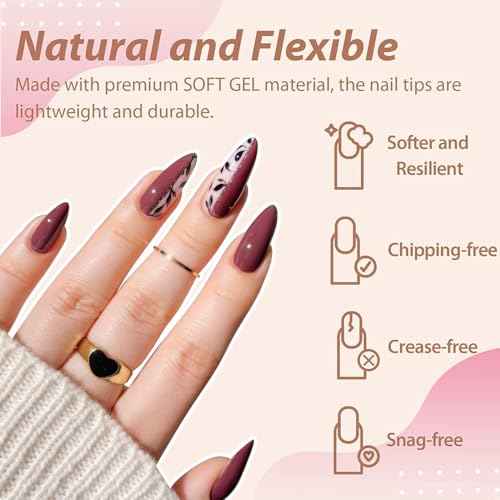 UNA GELLA Medium Almond Gel Nail Tips Half Matte 312pcs Almond Gel Nails No C Curve Clear False Fake Nails Effective Nail Extensions for DIY Art Salon-Level Press On Nails, 12 Sizes