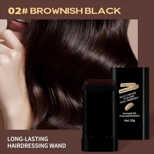 TABOUNTS 2-in-1 Hair Color Stick & Comb, Waterproof Root Touch-Up, Long-Lasting Hair Dye for Women & Men - Brownish Black (Pack of 2)