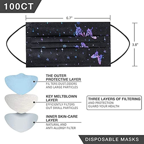 100 Pcs 3-Layer Disposable Face Masks for Adults