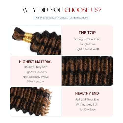 Human Braiding Hair 18 Inch 100g 1B/30 Ombre Highlight Deep Wave Human Hair for Boho Knotless Braids No Weft Curly Wet and Wavy Braiding Hair (1B/30)