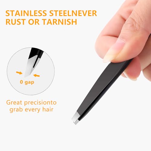 Black 4-Piece Stainless Steel Tweezers Set - Precise Eyebrow and Craft Tweezers