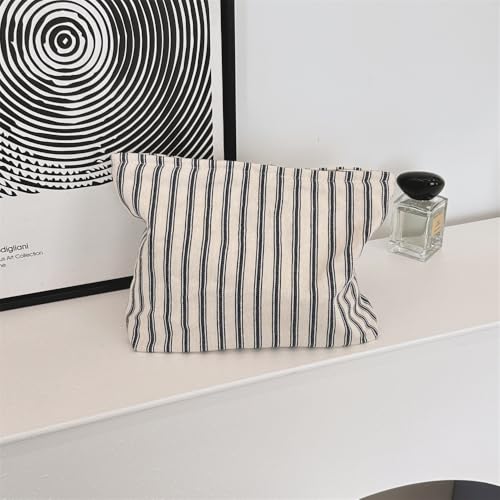 Flat Makeup Bag Women Canvas Cosmetic Pouch Navy Stripe