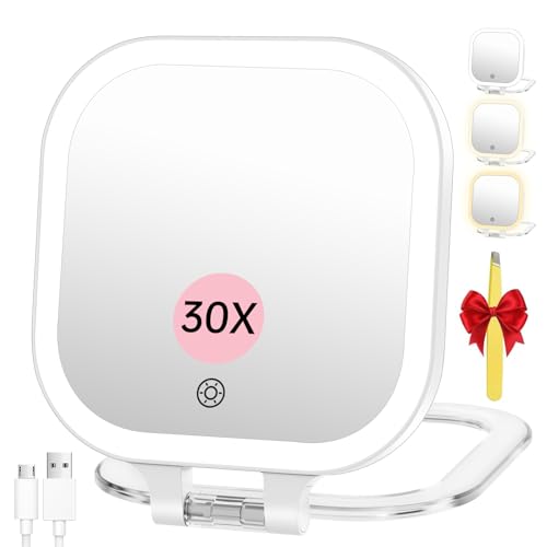 FASCINATE 7" Rechargeable Lighted Travel Makeup Mirror 1X/30X Magnification
