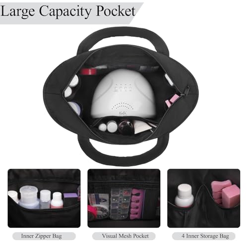 Black Nail Polish Organizer Bag Holds 32 Bottles Travel-Friendly Storage Case