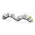 Gold Star False Eyelashes, 18mm Strip Lashes with Holographic Accents, Dramatic Fluffy Design (Gold Stars)