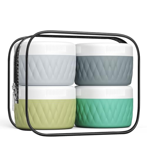 Leakproof Travel Silicone Cream Jars - 2oz TSA Approved (4 Pack)