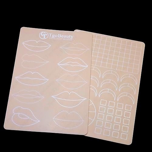 TgoBeauty Realistic Silicone Lip Training Pad with 10 Different Lip Shapes Lip Embroidery Practice Skin for Permanent Makeup (1pc Pink Pad with White Outline)