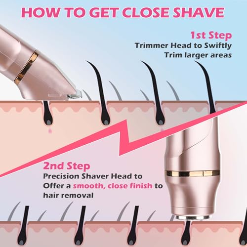 2 in 1 Electric Shaver for Women, Dry/Wet Use for Bikini, Armpit, Face & 12 Precision Areas, Rechargeable Purple Shaver with Detachable Head, Golden Purple