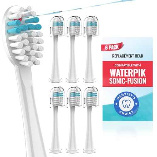 Toothbrush Replacement Heads Compatible with Waterpik Sonic Fusion 2.0 & Flossing Toothbrush SF01/SF02/SF03/SF04, Replacement Heads with Dupont Nylon & Color Fade Bristles - 6 Pack