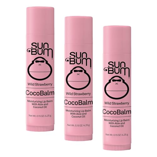 Sun Bum Cocobalm Wild Strawberry - Hydrating Lip Balm with Coconut Oil and Aloe Vera - 0.15 oz Stick (Pack of 3)