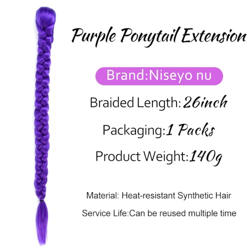 Purple Box Braid Ponytail Extension 26 Inch Clip-In