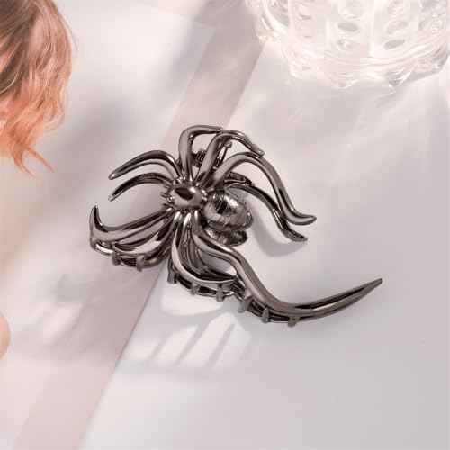 Halloween 3PCS Spider Hair Claw Clips Hair Accessories for Women Girls, Gothic Black Metal with Pearl Charms Large Medium Size Catch Clips for thick Hair Styling Tool Holiday Gifts(Black Gun)