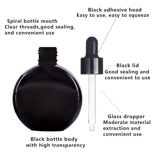 6-Piece 2oz Black Glass Dropper Bottles for Essential Oils