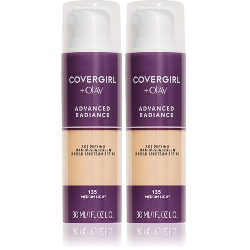 COVERGIRL Advanced Radiance Age Defying Foundation Makeup Medium Light, 1 oz (packaging may vary) (Pack of 2)