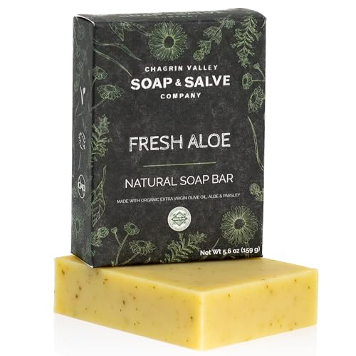 Chagrin Valley Natural Soap Bar - Organic EVOO, Fresh Aloe and Parsley - For Soothing, Calming and Hydrating Skin - Large 5.6 oz Organic Bar Soap for Men and Women