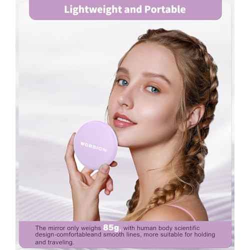WOBSION Travel Compact Mirror,Portable 1x/10x LED Makeup Mirror with Magnification,Handheld 2-Sided Pocket Mirror, 3.5in Small Mirror for Purse,Handbag,Gift,Purple