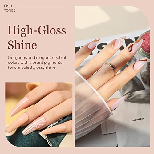 Modelones 6-Color Nude Gel Nail Polish Set - Pink, Milky White & Brown