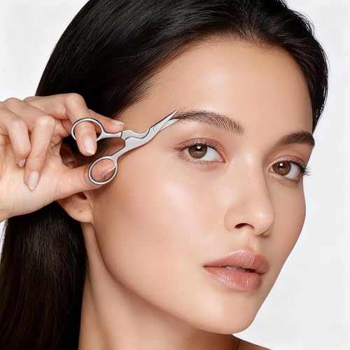 Silver Eyebrow Shaping Scissors and Brush Set - Stainless Steel Grooming Tool for Women and Men