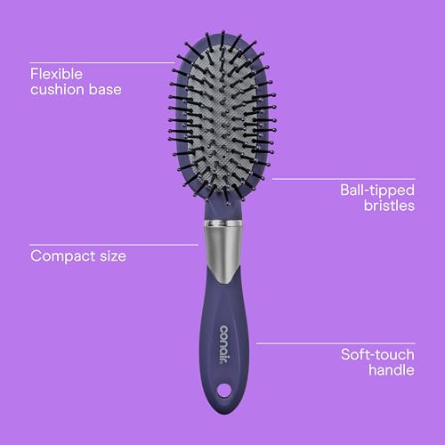 Mini Detangling Hair Brush Blue - Gentle, Travel-Friendly, Conair Totally Smooth