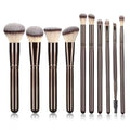 10-Piece Makeup Brush Set with Synthetic Bristles & Wooden Handles