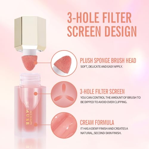 KIMUSE Soft Cream Blush Makeup, Liquid Blush for Cheeks, Weightless, Long-Wearing, Smudge Proof, Natural-Looking, Dewy Finish