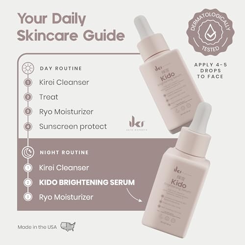 IKI Kido Brightening Serum - Reduces Dark Spots, Evens Skin Tone, Hydrates Deeply, Non-Irritating Formula, Kojic Acid, Alpha Arbutin, Retinol Serum for Face, Centella Asiatica, & Vitamin E