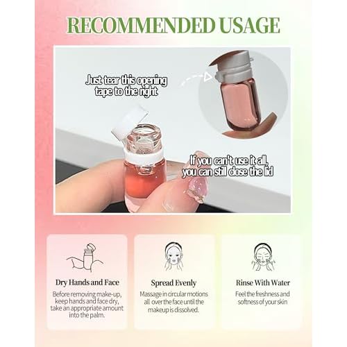 Makeup Remover Oil Portable Kit-7 Pcs Mini Travel Size Bottles Cleansing Oil for Face,Skincare Small Makeup Remover Oils,Deep Cleaning without Clogging Pore,for Dry & Neutral Skin (Green)