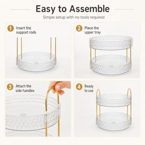 360° Rotating Makeup Organizer, 2-Tier Lazy Susan Cosmetic Storage