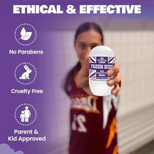 Fresh Kidz Roll On Deodorant for Kids and Teens - Baking Soda and Aluminum-free 24 Hour Protection for Sensitive Skin - Girls "Purple" 1.86 fl.oz. (2 Pack)