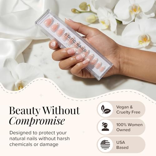 Static Nails Pop-On Manicures Floral French Short Almond 30 Pack