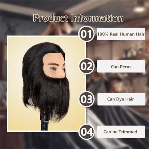 Eumos 12" Barber Mannequin Head with Human Hair & Beard