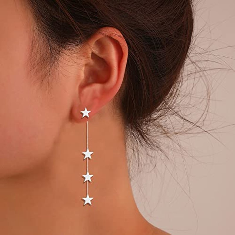 Iridescent Star Dangle Earrings - Long Tassel Fringe Jewelry