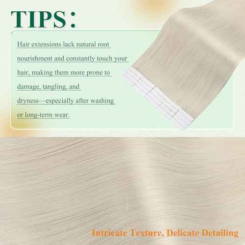 Easyouth Tape in Hair Extensions Human Hair Blonde Tape in Human Hair Extensions White Blonde Invisible Tapes in Real Human Hair Extension 20 Inch 50G 20Pcs