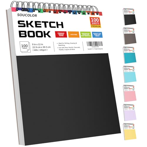 Soucolor Sketch Book 9x12, 100 Sheets, 68lb Acid-Free Paper