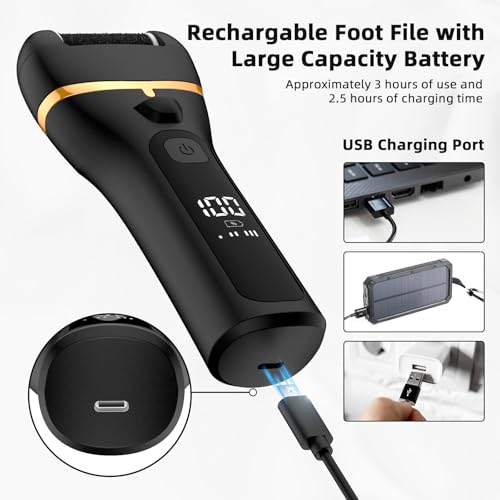 Rechargeable Electric Callus Remover for Feet with 3 Replacement Rollers and LED Light