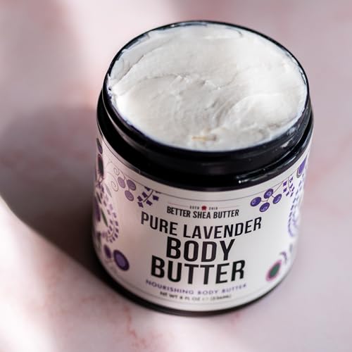 Lavender Body Butter with Shea Butter, Jojoba Oil & Lavender Essential Oil - Natural Lotion for Women, Non-Greasy Moisturizer for Dry Skin, Whipped Body Cream with Lavender Oil for Skin