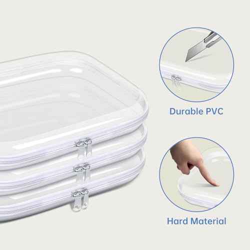 Clear Hard Plastic Zipper Case,Transparent Double Zippers Hard Pouch with 3pcs,Portable Travel Organizer Bin for Toy Storage
