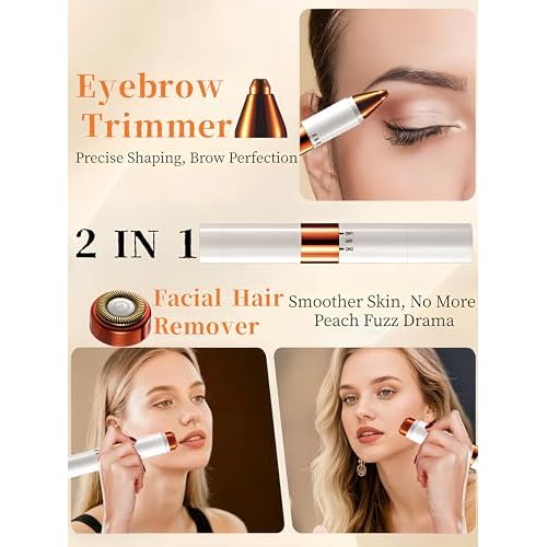 2-in-1 Painless Eyebrow Trimmer & Flawless Facial Hair Remover for Women - Gentle Dual Head Design for Brows, Lip, Chin, Cheeks - Rechargeable Type-C(White A)