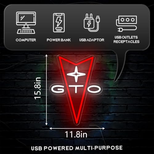 AHlove GTO Neon Car Sign - LED Store Wall Decor, Man Cave, Bedroom & Garage, 16x12 Inches, White & Red, 5V Power Adapter