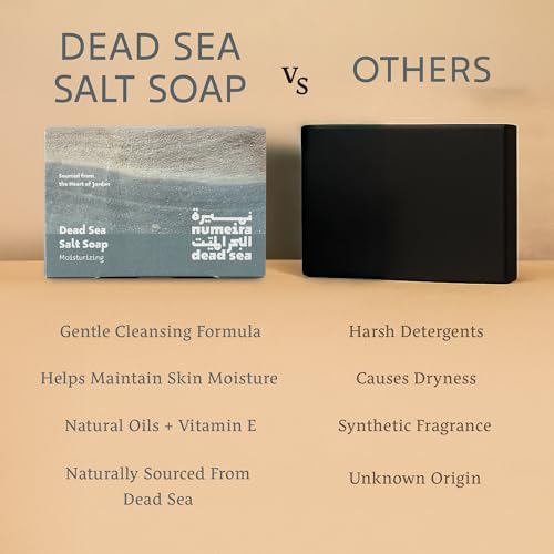 Dead Sea Salt Soap - Moisturizing Mineral-Rich Face & Body Bar - Natural Bar Soap with Olive Oil, Grape Seed Oil, Vitamin E, and Dead Sea Salt Harvested from Jordan
