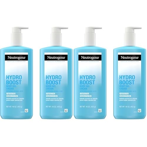 Neutrogena Hydro Boost Body Gel Cream,Hydrating Body Lotion with Hyaluronic Acid for Sensitive Skin,Fragrance-Free Hyaluronic Acid Moisturizer,16 oz,(Pack of 4)