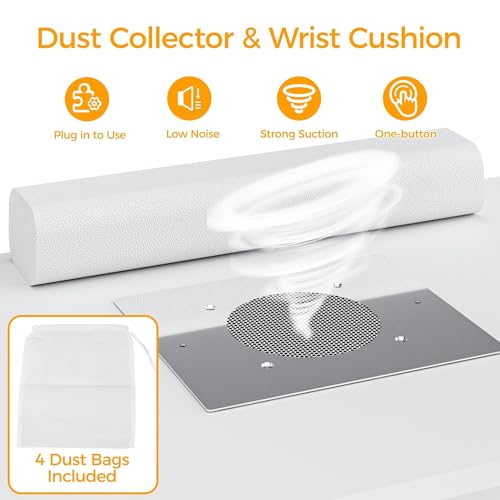 HolaiNail Reversible White Manicure Table with Dust Collector & Storage