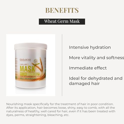 SALERM - Nourishing Hair Mask - 1000 ml - with Wheat Germ - for Dry and Damaged Hair - Deep Hair Hydration - Shine and Brightness - Hair Strengthening