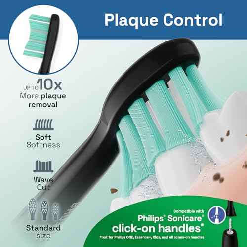 Brushmo Plaque Control Replacement Toothbrush Heads, Compatible with Philips Sonicare Click-on Electric Toothbrush Handles, 8 Standard Replacement Heads, SoftDuPont Bristles, BM928bk, Black