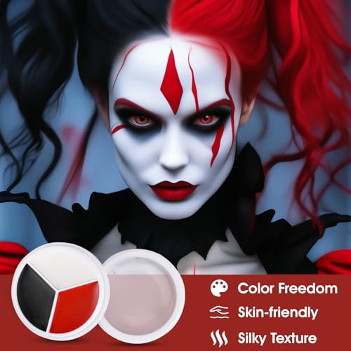 Face & Body Paint Kit - 3 Colors (Black, White, Red) + Brushes & Sponges
