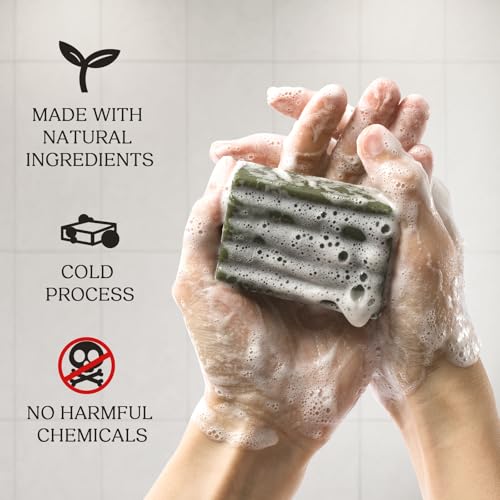 Natural Soap Bar ? Handmade Soap with Foaming Pouch, Face & Body Wash, Moisturizing & Cleansing with Tea Tree & Coconut Oil, Shea Butter, Jojoba & Honey, Gift for Men & Women, 4 Pack 16.8 Oz