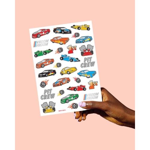 xo, Fetti Race Car Party Supplies Temporary Tattoos - 46 Foil Styles | Racecar Birthday, Pit Crew, Checkered Flags, Vroom, Wheels